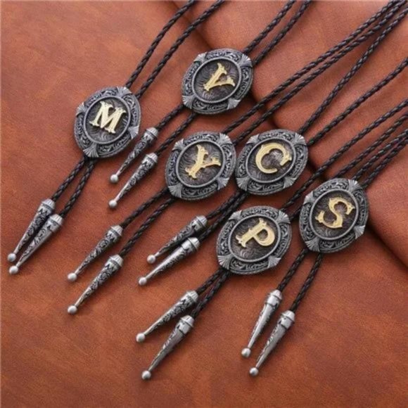 Vintage Bolo tie for Men B All Letters A-Z Initial Western Tie - Picture 7 of 8